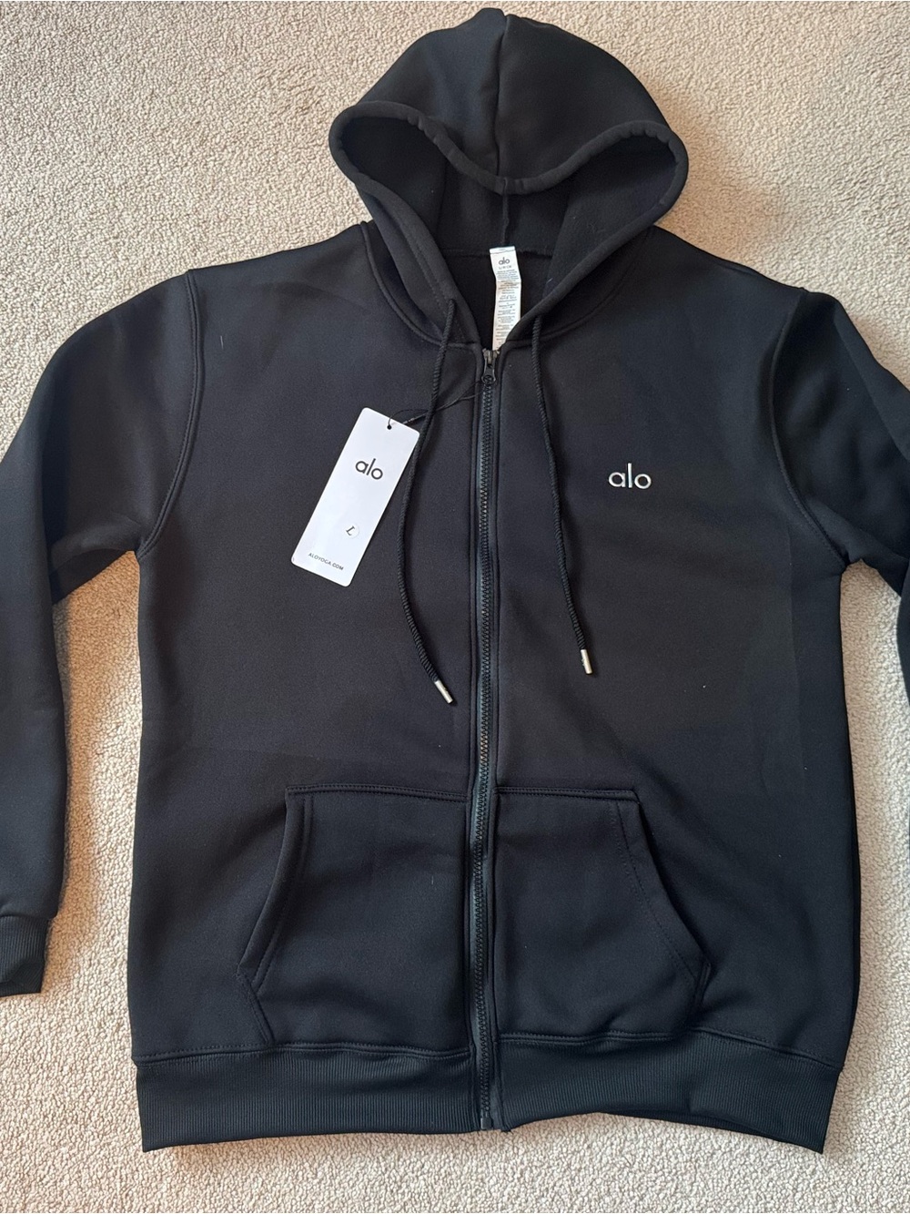 ALO Yoga Black Full-Zip Hoodie with Logo